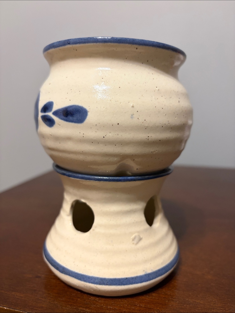Vintage Country Hand Painted Stoneware Pottery Potpourri Simmer Tan Salt Glaze - Picture 2 of 8